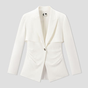 Summer Office White Tailored Waist Suit Jacket