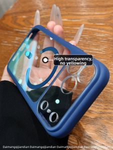 DAIMANG | Anti-Drop Protective Magnetic Silicone Case Blue Transparent Precision Hole Full Body Design iPhone Case