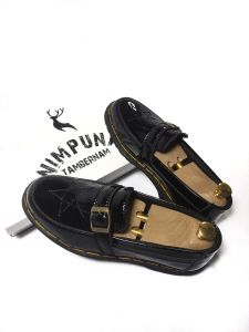 Sepatu loafers kasual formal STARS glowsy black gold
