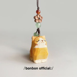 Creative Cute Wood Carving Orange Cat Phone Strap Peach Wood Plum Blossom Bag Charm Gift for Friends And Couples