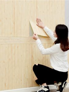 Imitation Wood Grain Wall Sticker Thickened Three-Dimensional Wainscot Aluminum-Plastic Plate Stickers Ugly Waterproof Kitchen Living Room Background Wallpaper Self-Adhesive