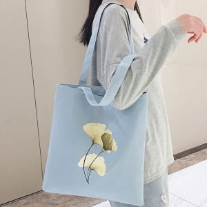 Large Capacity Canvas Shoulder Bag for Women Commuter Tote Bag Stylish Korean Style Printed Soft Handbag Commute Work Bag