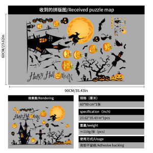 other | Halloween Static Window Clings PVC Ghost Pumpkin Spider Bat Window Stickers Removable Glass Decals Home Party Window Decor