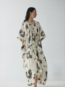 INSIS FEMME | Print Cotton Summer Bellflower Loose Cocoon Sleeve Dress