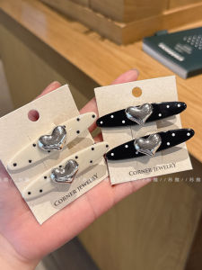 Silver Heart Polka Dot Hair Clips Womens Side Hair Duckbill Clip One Word Forehead Clip Elegant Hair Accessories
