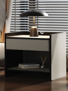 Silent Style Bedside Table Black Walnut Color Saddle Leather Large Capacity Storage Fancy Minimalist Modern Single Drawer Cabinet