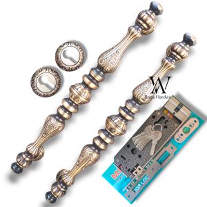 Gagang Pintu Rumah Kuningan Set Kunci Antik Motif Bimo Ukir 45 cm 2 Pcs