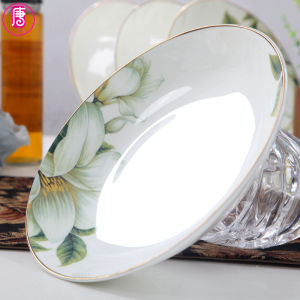 Yipintang 6-Inch Ceramic Gold-Edged Bone China Dinner Plate Home Use Small Deep Plate Personalized Appetizer Dish Plant Floral Pattern