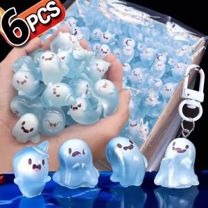 6/1Pcs Ghost Keychain Luminous Keyring Halloween Key Holder Glow in The Dark Pendant Cartoon Resin Charm for Backpack Earphone Car Keys