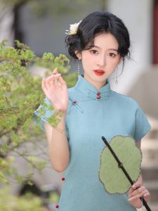 Rouged Lips Summer Pure Color Cool Improved Cheongsam Young Traction Short Sleeve Retro the Republic of China Style White