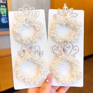 🎀Ready Stock🎀Princess Crown Hair Rope Cute Girls Ins Pearl Hair Ties Kids Love Shape Hairband Hair Accessories🧸儿童皇冠头饰公主头绳小女孩网红新款珍珠丸子头发圈女童马尾发绳🧸