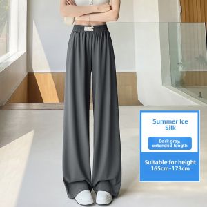 JIANGLU | Plus Size Ice Silk Wide Leg Pants Womens Casual High Waist Straight Leg Summer Slimming Trousers Comfortable Loose Fit Trousers