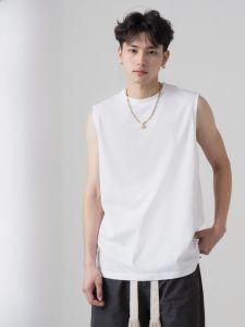 Pure Cotton Sleeveless Vest Loose round Neck Womens Style Summer Trendy Brand Casual Wear White T-Shirt Outerwear