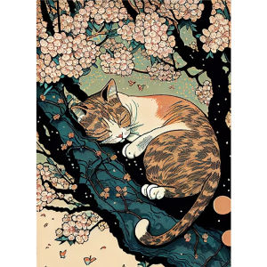 Oil Painting By Numbers Vintage Japanese Ukiyo-e Style Sleeping Cat DIY Number Drawing Canvas Pictures By Numbers Home Decor