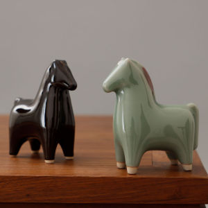 Adorable Northern Song Blue Jade Glaze Ceramic Animal Figurines Tea Companion Zodiac Horse Statue Handmade Retro Style Decoration
