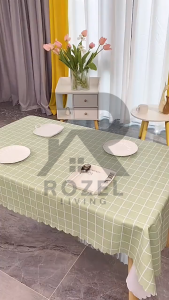 ROZEL Taplak Meja Anti Air Motif Kotak Kotak Bahan PEVA Taplak Meja Makan Kotak Anti Air Waterproof Alas Meja Serbaguna