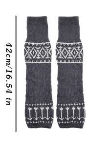 Vintage Geometric Print Over Calf Socks Polyester Cotton Blend Warm Elastic for Y2K Japanese Streetwear Look