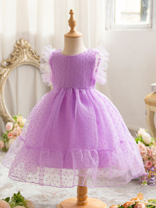 Princess Style Printed Embroidered Girls Dress Performance Birthday Costume Childrens Skirt Soft Polyester Blend Seasonal