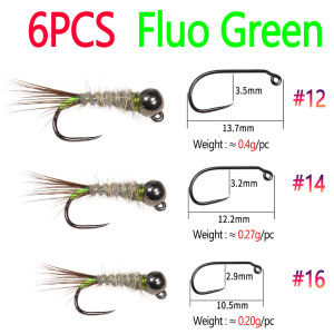 6PCS UV Tungsten Bead Head Pheasant Tail Barbless Jig Nymph Fly Fast Sinking European Wet Nymph Fly Trout Fishing Lure Baits