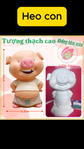 Tượng thạch cao trắng bé heo con đứng cười M81 (Không kèm màu) Bé Tô Màu Tô Tượng trò chơi trẻ em