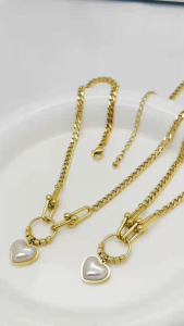 stainless steel u shape bracelet necklace set gold plated for women NON TARNISH butterfly heart lucky clover