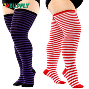 1Pair Plus Size Thigh High Socks for Women with Thick Thighs – Extra Long Over the Knee Striped Socks Boot Socks for Wide Calf