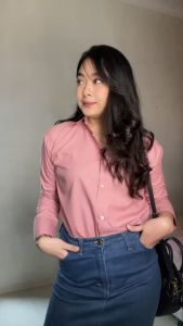 Atasan Baju Atasan Wanita Kemeja Wanita Lengan Panjang Kasual Basic