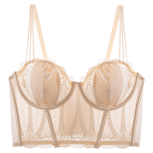 MiiOW | เสื้อชั้นในลูกไม้รัดรูปผู้หญิง เสื้อชั้นในสายเดี่ยวทรงวีป้องกันการหย่อนคล้อย ดีไซน์หลังสวยงาม สายปรับได้ เสื้อชั้นในลายดอกไม้ ฤดูร้อน 2025