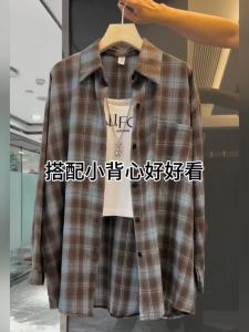 2024 American Retro Gingham Long Sleeves Shirt: Women's Autumn New Design Sense Minority All-Match Loose Shirt Coat