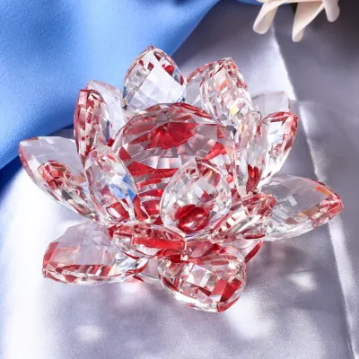 Crystal Lotus Flower Figurine Glass Craft Collection Paperweight Table Ornaments Souvenir Gifts Home Wedding Decoration