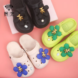 4Pcs/Set Crocs Charms Shoe Accessories DIY 3D Shoe Flower Cute Bear Multicolor Large Flower Pearl Crystal Diamond Decoration for Crocs
