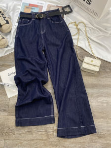 High Waist Straight Leg Jeans Womens Denim Blue Loose Fit Autumn Pants Tummy Control Slimming Effect Full Length Zipper Closure