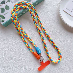 1Pc Hand woven Three Strand Mobile Phone Hanging Rope Long Diagonal Cross Rope With Phone Case Connection Pad