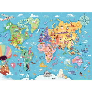 Map of The World Cartoon Puzzles Paper Jigsaw Puzzles 500/1000/1200/2000PCS Educational Toys for Adults/Kids Birthday Gift