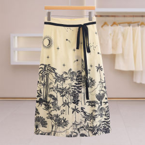 Jungle Art Print Tie Decorated Slit Half-Skirt