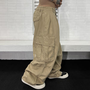Trendy American Retro Wide Leg Work Pants Loose Street Hiphop Straight Casual Trousers Big Pocket Paratrooper Pants