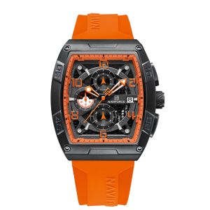 NAVIFORCE Brand 8052 Fashing Sport Men Quartz Wristwatch Barrel shaped Zinc Alloy Cass Fumed Silica Strap Design Date Waterproof Man Chronograph