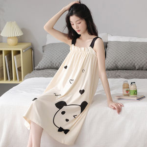 MiiOW | ชุดนอนผู้หญิงผ้าฝ้ายแท้ฤดูร้อน ชุดนอนแขนกุดยาว ชุดนอนสำหรับใส่ในบ้าน ชุดนอนสำหรับใส่กลางแจ้ง ชุดนอนผู้หญิงสุดเซ็กซี่