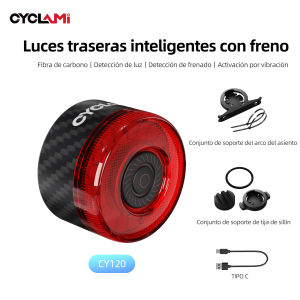 CYCLAMI Smart Brake Bicycle Tail Light Auto Start/Stop Brake Sensing Bike Rear Light Sensing Vibration Wake-Up Carbon Taillight