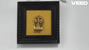 Handcrafted Brass Dancing & Sitting Ganesha Wall Hanging Frame with Teak Wood Border | Pooja Room Decor for Home Temple & Housewarming Gift | 9x9 Inch (1 Pc)
