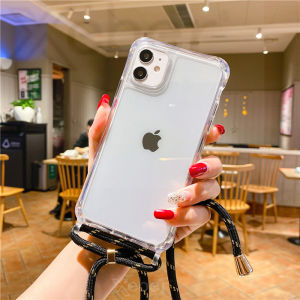Crossbody Necklace Cord Lanyard Transparent Hard Phone Case For iPhone 16 15 14 13 12 11 Pro Max XR X 8 7 Plus Clear Soft Cover