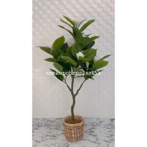 Tanaman Artificial Pohon Hias Magnolia Latex Cover Anyaman Rotan Bulat Hiasan Kantor Hiasan Cafe