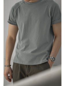 American Retro Short Sleeve T-Shirt 230g Shoulder Insertion Double Thread Triple Needle Mens Small Collar Cotton Summer Top