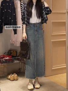 กระโปรงยีนส์ทรงเอครึ่งตัวสไตล์ย้อนยุค Oajer Flagship Store สำหรับผู้หญิง กระโปรงทรงเอยาวปานกลาง ฤดูใบไม้ผลิ 2024