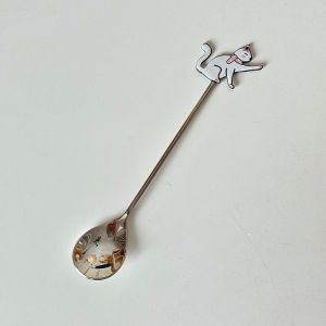 Cute Cartoon Cat Stirring Spoon Stainless Steel Dessert Coffee Spoon Metal Utensil Korean Style Soft Cute Healing Element
