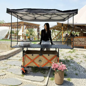 MLZH | Portable Folding Handcart with Elevatable Table and Raised Canopy for Outdoor Camping Stalls