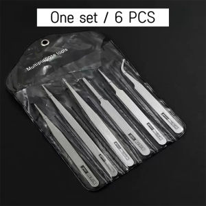 6Pcs Stainless Steel Tweezers Repair Tool Industrial Precision Bent Straight Tweezers Repair Props DIY Accessories
