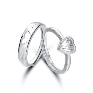Romantic Love Heart Zircon Couple Ring For Women Men Endless Love Forever Adjustable Open Ring Wedding Engagement Jewelry Gifts