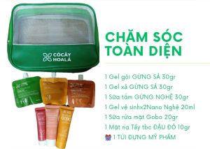 Bộ Túi du lịch mini Cỏ Cây Hoa Lá- 6 sản phẩm- Dầu gội GỪNG SẢ Dầu xả GỪNG SẢ Sữa tắm GỪNG NGHỆ DDVS x2 Nano Nghệ Sữa Rửa Mặt GoBo Mặt Nạ tẩy tế bào chết Đậu Đỏ- Nhỏ gọn tiện lợi.