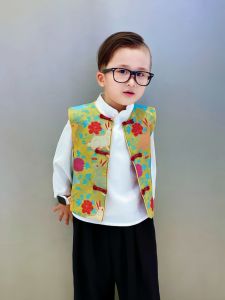 New Chinese Style Parent-Child Clothes Brother-Sister Vest National Style Middle-Aged Childrens Top Hanfu Daily Outdoor Wear